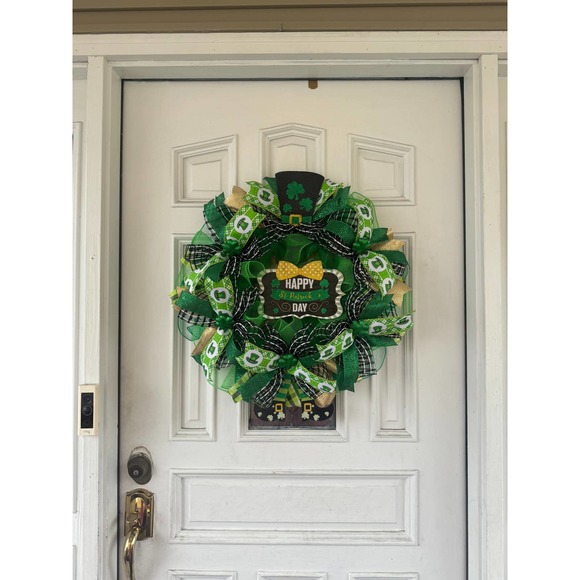 Happy Saint Patrick’s Day Leprechauns Mesh Ribbon Wreath Door Hanger - Picture 9 of 9